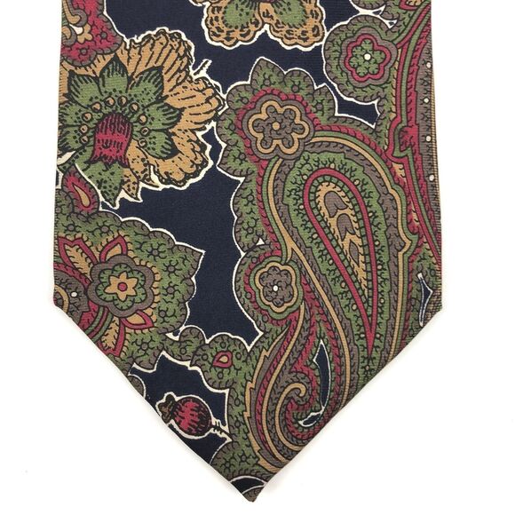 Isaco Men's Tie 100% SILK Made In ITALY Green Blue Red Floral Paisley Necktie 58 - Picture 1 of 6
